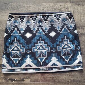 Express Aztec Western Sequin Mini Skirt Size Small